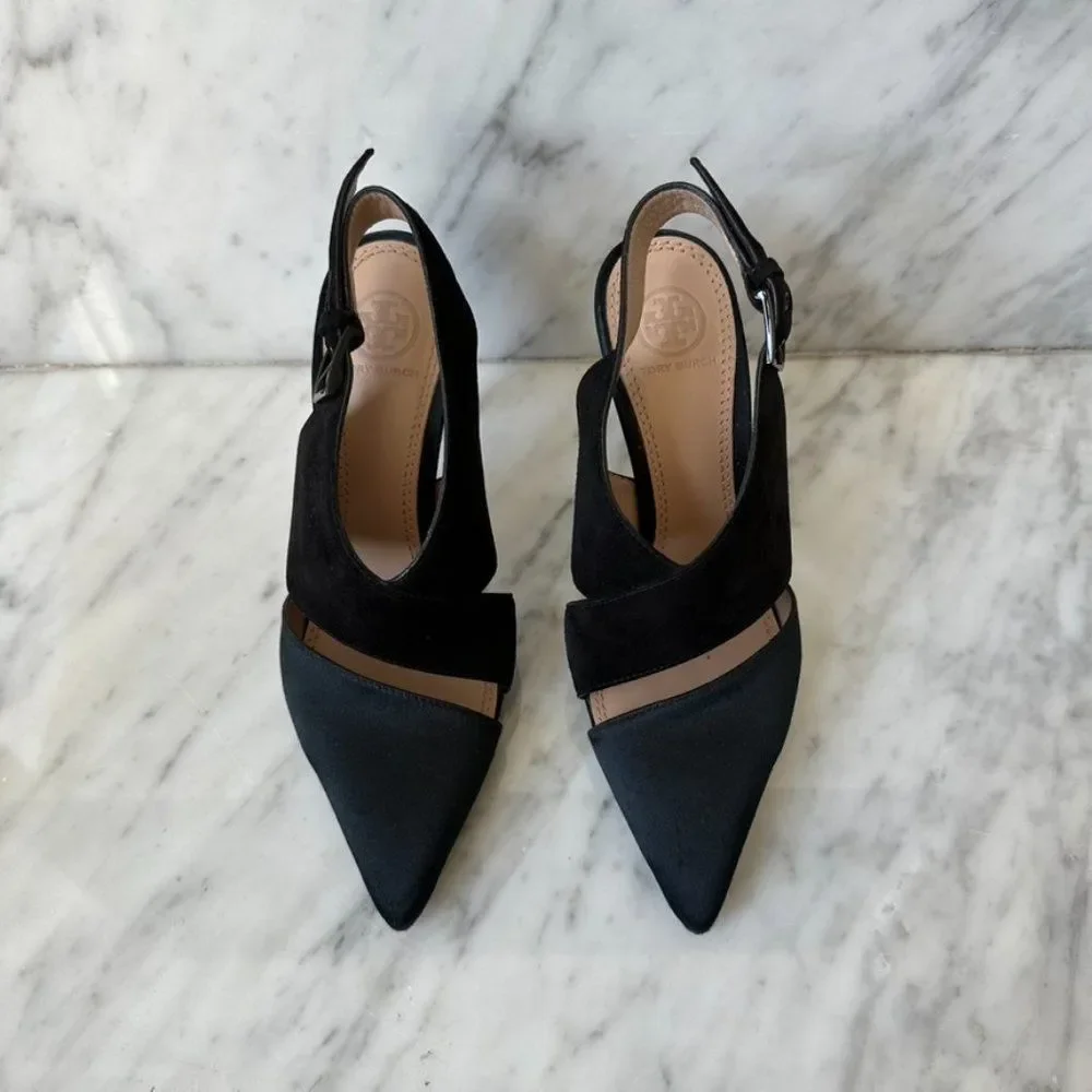 Tory Burch - Black Suede Slingback Pointed Toe Pumps | heels, shoes | Size 6